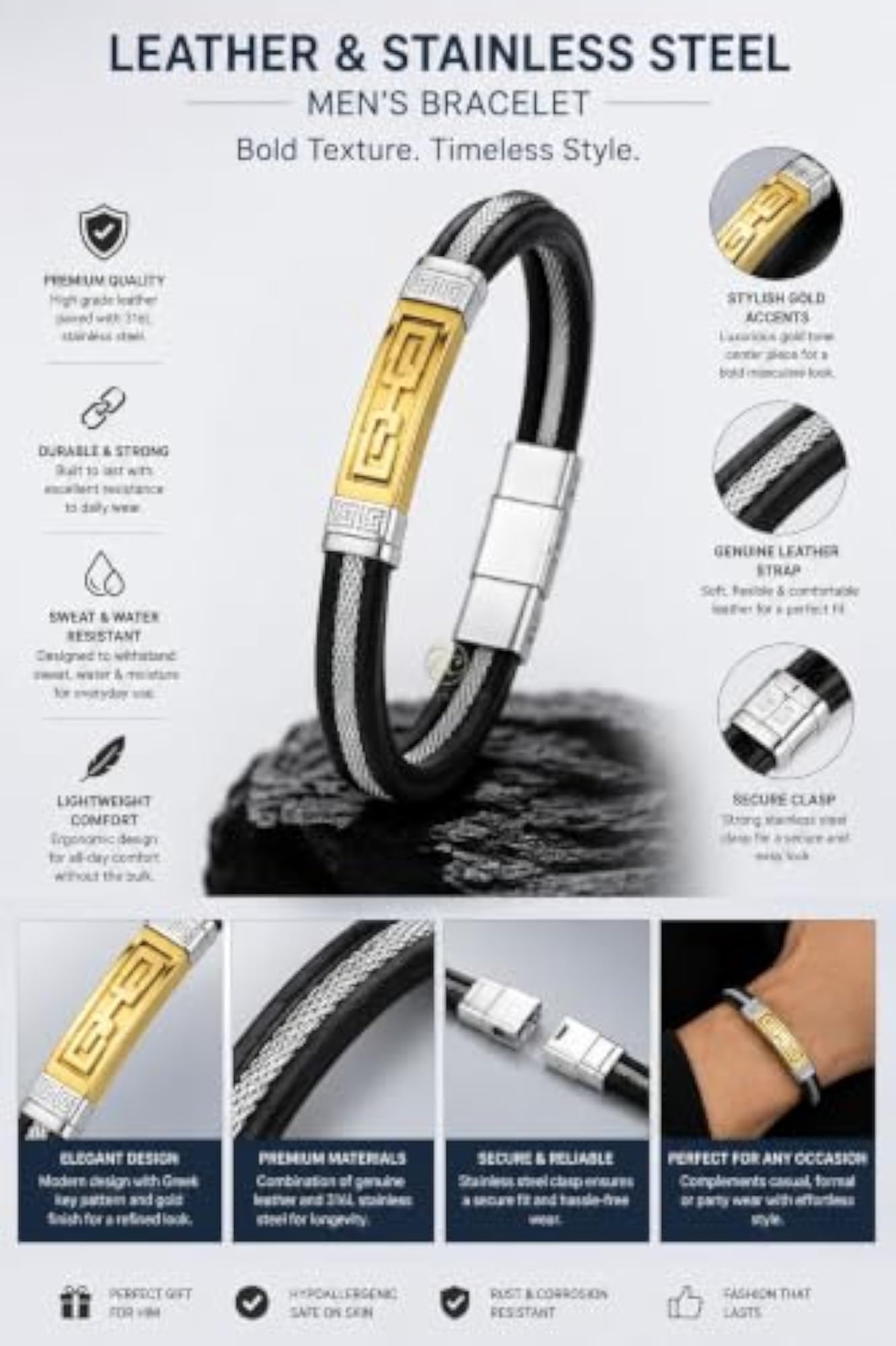 Stylish Minimalist Leather Bracelet with Silver Mesh Detail